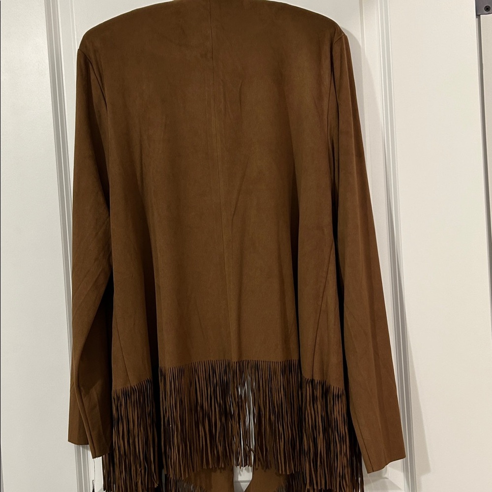 Marc New York western Fringed Cowgirl Poncho wrap faux suede BoHo Cape NWT - Picture 7 of 14